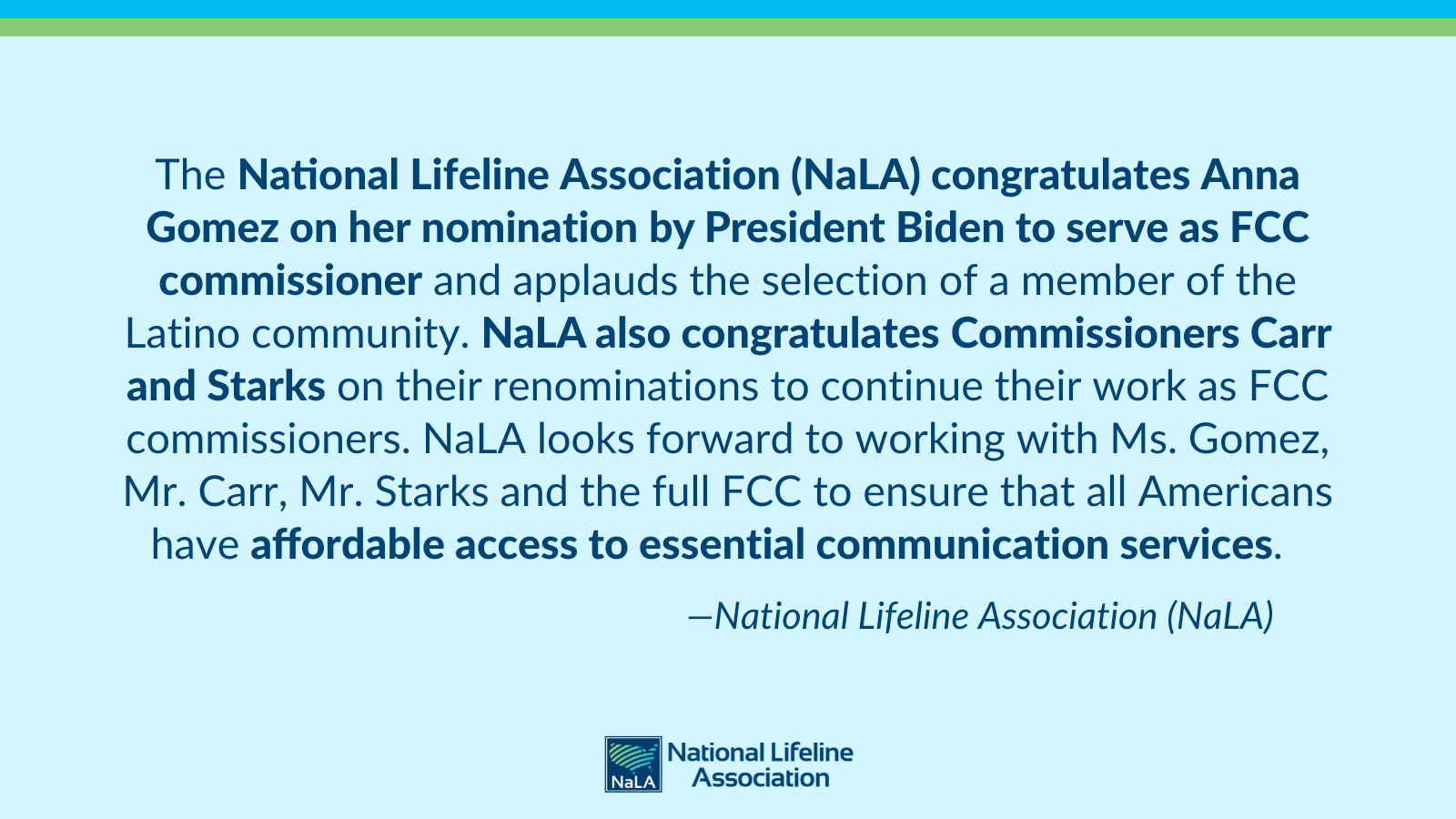NaLA congratulates Anna Gomez, Geoffrey Starks and Brendan Carr on their nominations to the FCC